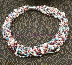 new 8rows 4mm Multicolor Crystal & Freshwater Pearl Hand prepared Necklace 18" - Picture 1 of 4