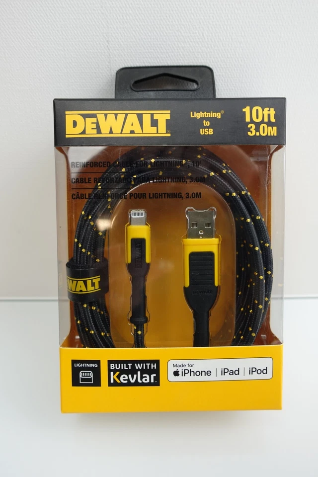 DeWalt Reinforced MFi-Certified Lightening USB Braided 10 Ft. Cable DXMA1311326