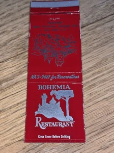 CUBIERTA DE FÓSFORO DE RESTAURANTE BOHEMIA DE COLECCIÓN AGUAS TERMALES Parque Nacional, ARKANSAS - Imagen 1 de 4