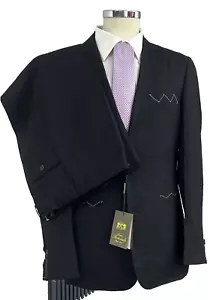 Traje Hombre Sartoriale Negro Fresco Lana Made IN Italy 52 de la Gota 6 Verano - Imagen 1 de 12