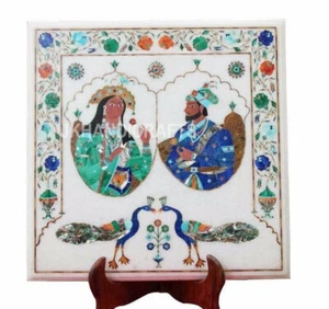24" x 24" Marble Coffee Table Top Shahjahan Mumtaz Inlay Bedroom Interior Decor - Picture 1 of 3