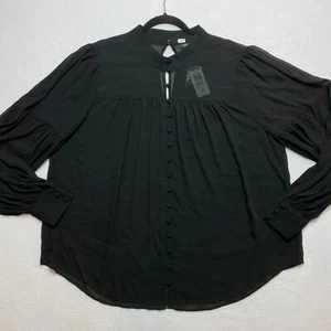 Torrid Chiffon Blouse Women's 2X Black Button Up Bishop Sleeve $55 NWT - Picture 1 of 11