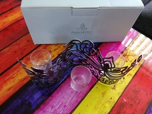 Retired Partylite Lotus Scroll centrepiece + 3 clear glass tea light holders - Picture 1 of 5