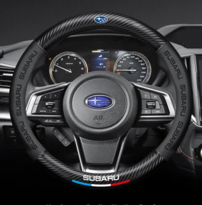 15" PU Leather+Carbon fiber Steering Wheel Cover For 1968-2025 Subaru All Cars - Image 1 of 4