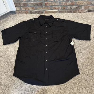 NEW Sean John Pearl Snap Men’s Size 3XLT Cotton Short Sleeve Black Embroidered - Image 1 of 4