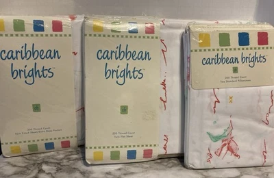 CARIBBEAN BRIGHTS~Vintage Twin Sheet Set(1 Flat/1 Fitted sheet/2 Pillowcases)NEW - Image 1 of 4