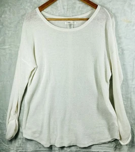 Max Studio Long Sleeve Top Women’s Size Large White Roll Up Button Tab 55% Linen - Picture 1 of 11