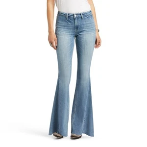 Ariat Real Denim High Rise Alondra Extreme Flare Jean Raw Hem 31R Western Retro - Picture 1 of 13