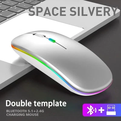 Wireless Bluetooth Dual Mode Mouse RGB Silent Rechargeable 1600DPI for PC Laptop - Image 1 of 4