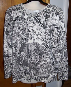 Cardigan Croft &Barrow maglia avorio con paisley nero e grigio/design floreale ~ taglia 1X - Foto 1 di 4