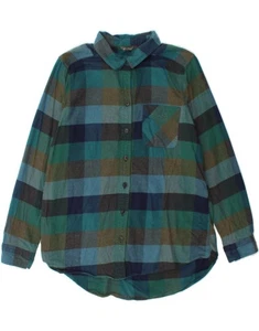 EDDIE BAUER Womens Flannel Shirt UK 14 Medium Blue Plaid Cotton CD11 - Picture 1 of 3