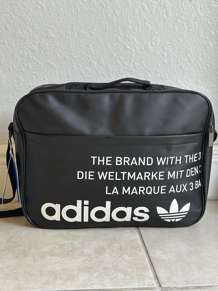 Bolsa de avião Adidas Originals masculina arquivo vintage couro preto rara - Imagem 1 de 4