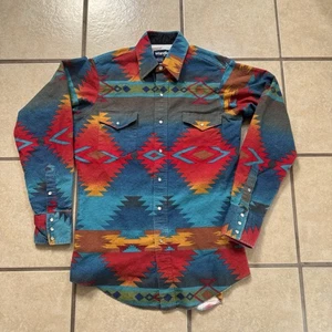 Vintage Wrangler Aztec Pearl Snap AOP Shirt Navajo Native Herren Medium Western - Bild 1 von 7