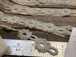 1488🌟De colección Antiguo Elegante Perla Blanca y Cuentas de Vidrio Borde 1”x1.5Yd Sin Usar - Imagen 1 de 7