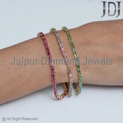 Genuine Ruby Gemstone Bracelet Solid 14k Yellow Gold Charm Jewelry Gift Bracelet - Image 1 of 4