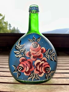 Weinflasche Bocksbeutel handbemalt Blumenkunst Bauernmalerei romantisch - Bild 1 von 2