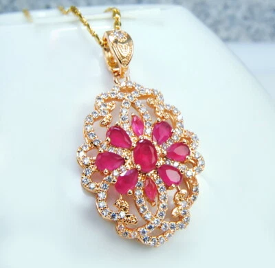  Damenanhänger begehrenswerte Anhänger 18K / 750er Gold vergoldet rot Ruby, Coco - Bild 1 von 2