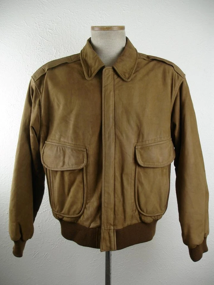 Men's sz M Winlit Vtg A-2 Style Bomber Brown Tan Leather Flight Jacket Insulated - Image 1 of 4