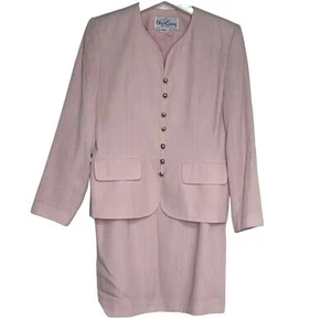 Oleg Cassini Vintage pink collarless blazer + gold buttons & skirt suit size 12 - Picture 1 of 11