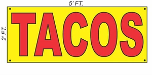 Giant TACOS Banner Sign 2x5 Yellow & Red Bright High Visibility!  - Picture 1 of 2