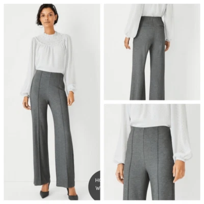 Ann Taylor 0P Petite High Waist Side Zip Straight Pant in Twill Silver Lake Grey - Image 1 of 4