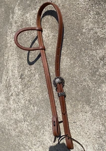 Stitched 1 ear harness leather Western headstall w/antique silver buckle US made - Picture 1 of 4