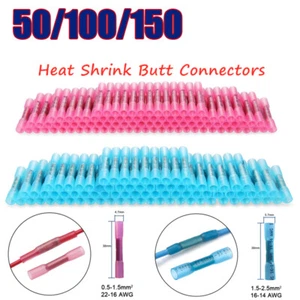 50/100/150pcs 22-14 AWG Heat Shrink Butt Wire Splice Connectors Crimp Terminals - Picture 1 of 17