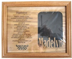 Meaning of MADELYN Name Wooden Laser Cut Frame  9"x11" Frame Photo 4"x6" NEW - Picture 1 of 4