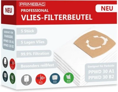 PRIMEBAG Staubsaugerbeutel 5-lagig für Parkside PPWD 30 A1/B2 Werkstattsauger kompatibel