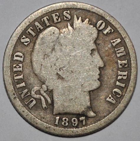 Better Date 1897-S Barber Dime Full Rims  Good/VG Cover