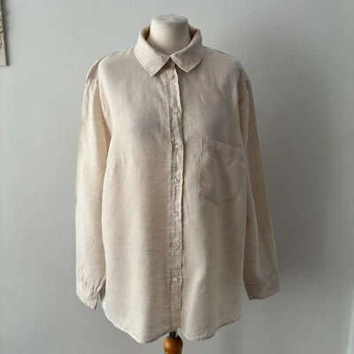 H&M Beige Cream Pure Linen Long Sleeve Shirt Blouse Top Size XL UK 20 - 22 VGC - Image 1 of 4