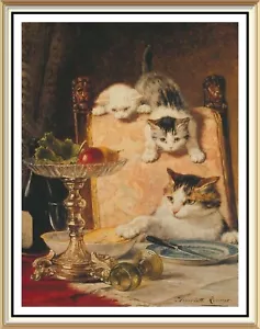 Henriette Ronner-Knip Art Print Playful Mischief Kittens Cat AFTER DINNER Feline - Picture 1 of 1