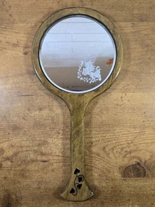 Wooden Hand Held Vanity Mirror w/Unicorn Vinyl Sticker & Detailed Handle, Preown - Picture 1 of 4
