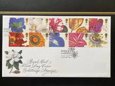 GB 1997 Flowers Greetings set block SG#1955 - 1964 (SG 1955a) on FDC, Wisley SHS - Image 1 of 3