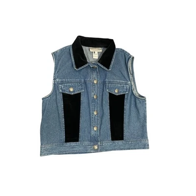 Stonebridge Y2K Denim & Black Velvet Vest Shirt Women Size Large Whimsigoth 90s - Image 1 of 4