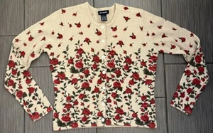 Vintage The Limited Rose Patterned Wool/Angora Cardigan Sweater Size Medium - Bild 1 von 4
