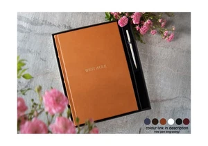 Personalisiertes italienisches Chianti-Geschenkset Vollnarbenleder A4 Journal, hellbraun - Bild 1 von 9