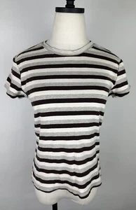 Vintage Y2K OLD NAVY Babydoll Tee S Chocolate Brown Striped T-Shirt Grunge Boho - Picture 1 of 10