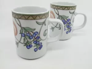 2x Dansk Umbrian Fruits Coffee Mugs Portugal Dishwasher Microwave Square Handle - Picture 1 of 6
