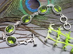 925 Sterling Silver Peridot Gemstone Handmade Jewelry Bracelet Size-7-8 - Picture 1 of 9