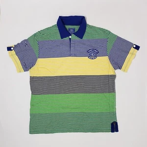 Parish Polo Shirt Men's XXL Green Yellow Navy & White Striped Button Up - Picture 1 of 11