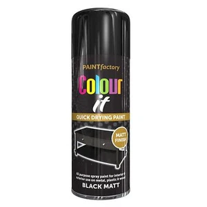 BLACK MATT AEROSOL SPRAY PAINT ALL-PURPOSE MATT WOOD METAL GLASS SPRAY 250ML - Picture 1 of 2