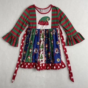 Girl’s Boutique Style Christmas Elves 3/4 Sleeve Tie Waist Dress Sz 2XL - Picture 1 of 8