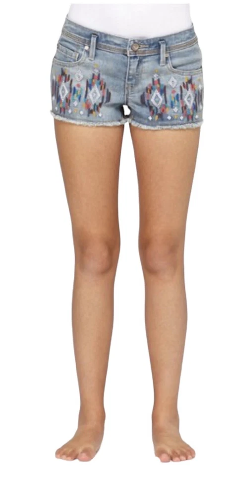 Pantalones Cortos Roxy Blaze Gemoétricos Bordados Boho Festival Corte Dobladillo Crudo Talla 11 Foto 1 de 4