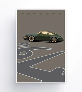 Olive Green Porsche 964 Outlaw. Art Paper Poster 24" x 36" - Picture 1 of 1