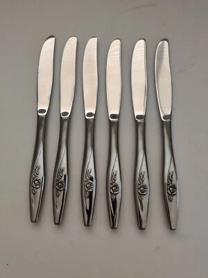 Oneida Deluxe LASTING ROSE 6 SERRATED Knives Stainless 8 1/2"    (Z23) - Image 1 of 4