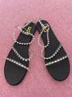 Bnwob Ego Clear Diamante Flat Ankle Strap Sandals Size 7