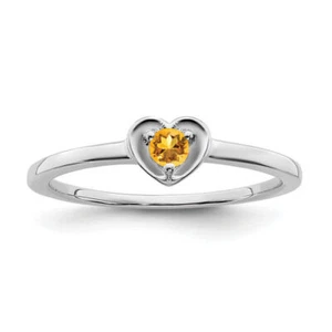 10K Solid White Gold Citrine Heart Ring - Picture 1 of 60