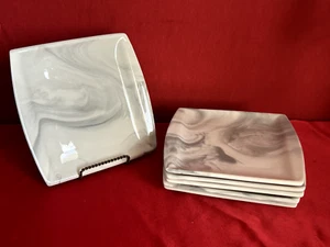 MALACASA Blance 6-Piece Square Salad Plate Set Porcelain Marble Gray Pattern - Picture 1 of 2