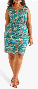 YUMI LONDON CURVE JADE SLINKY JERSEY WATERCOLOUR PRINT S'LESS DRESS SIZE 24 NWT - Picture 1 of 4